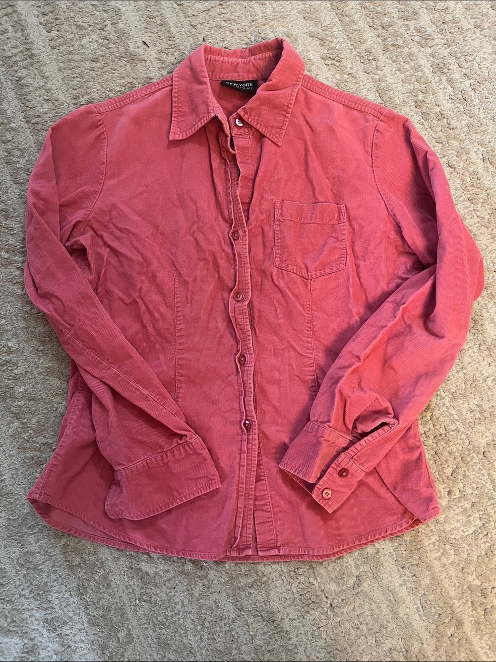 Vintage New York and Company 90s Y2K Pink Corduroy Festival Button-Up Shirt Med